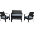 4 Pieces Patio Rattan Cushioned Furniture Set with Loveseat and Table-Black