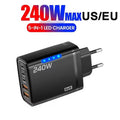 240W GaN USB C Charger 5 in 1 Fast Charging Phone Charger Power Adapter For iPhone Samsung Xiaomi Type C EU/US Plug Wall Charger
