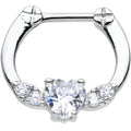16G Stainless Steel Clear Gem Bright Heart Septum Clicker