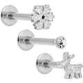 16G 5/16 Gem Winter Holiday Cartilage Tragus Earring Set of 3