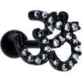16G 1/4 Clear CZ Gem Black PVD Amazing Om Cartilage Tragus