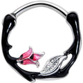 16G 3/8 Pink Flower Black Cartilage Clicker