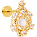 16G 5/16 White Synthetic Opal Gold Tone Labret Monroe Tragus