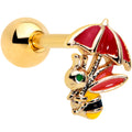 16G 1/4 Gold Tone Rainy Day Umbrella Bee Cartilage Tragus Earring
