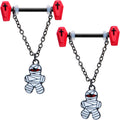 14G 9/16 Mummy Red Coffin Halloween Chain Dangle Nipple Ring Set
