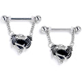 14G 9/16 Black CZ Gem Heart of Dragon Dangle Nipple Ring Set