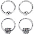 16G 3/8 Aurora Gem Butterfly Ornate BCR Captive Ring Set of 4