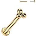 20G 1/4 Trinity Ball Gold PVD Medical Grade Titanium Flat Back Earring