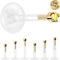 Solid 14K Yellow Gold November 1.5mm CZ Bioplast Push in Labret Monroe