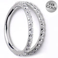 16G 3/8 Solid 14K White Gold Clear CZ Gem Hinged Segment Ring