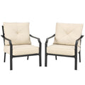 2 Pieces Patio Dining Set with Padded Cushions Armrest Steel Frame