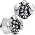 5/8 Clear Gem Steel Allow Me Ladybug Double Flare Tunnel Plug Set